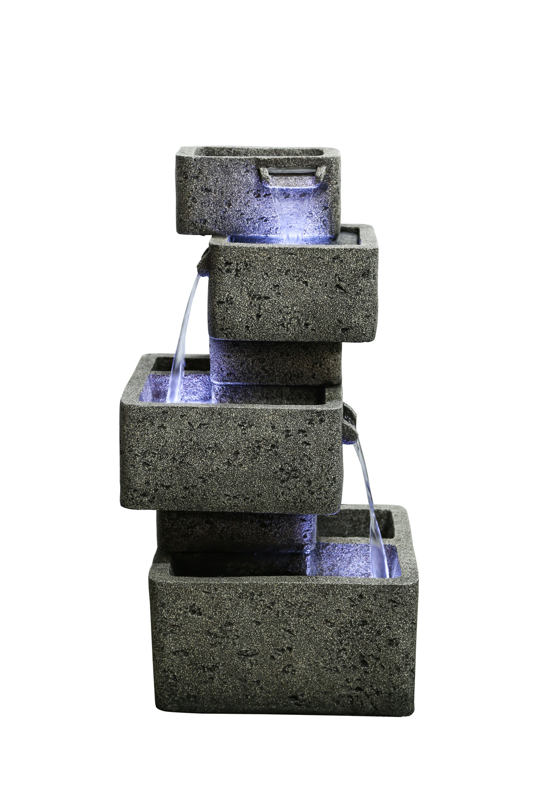 Multilevel Concrete Cascading Fountain With  3 Cool White Led Lights Hi-Line Gift Ltd.