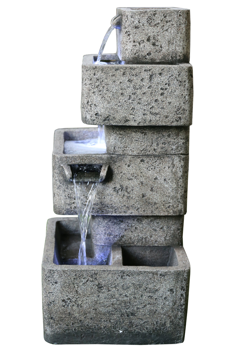Multilevel Concrete Cascading Fountain With  3 Cool White Led Lights HI-LINE GIFT LTD.