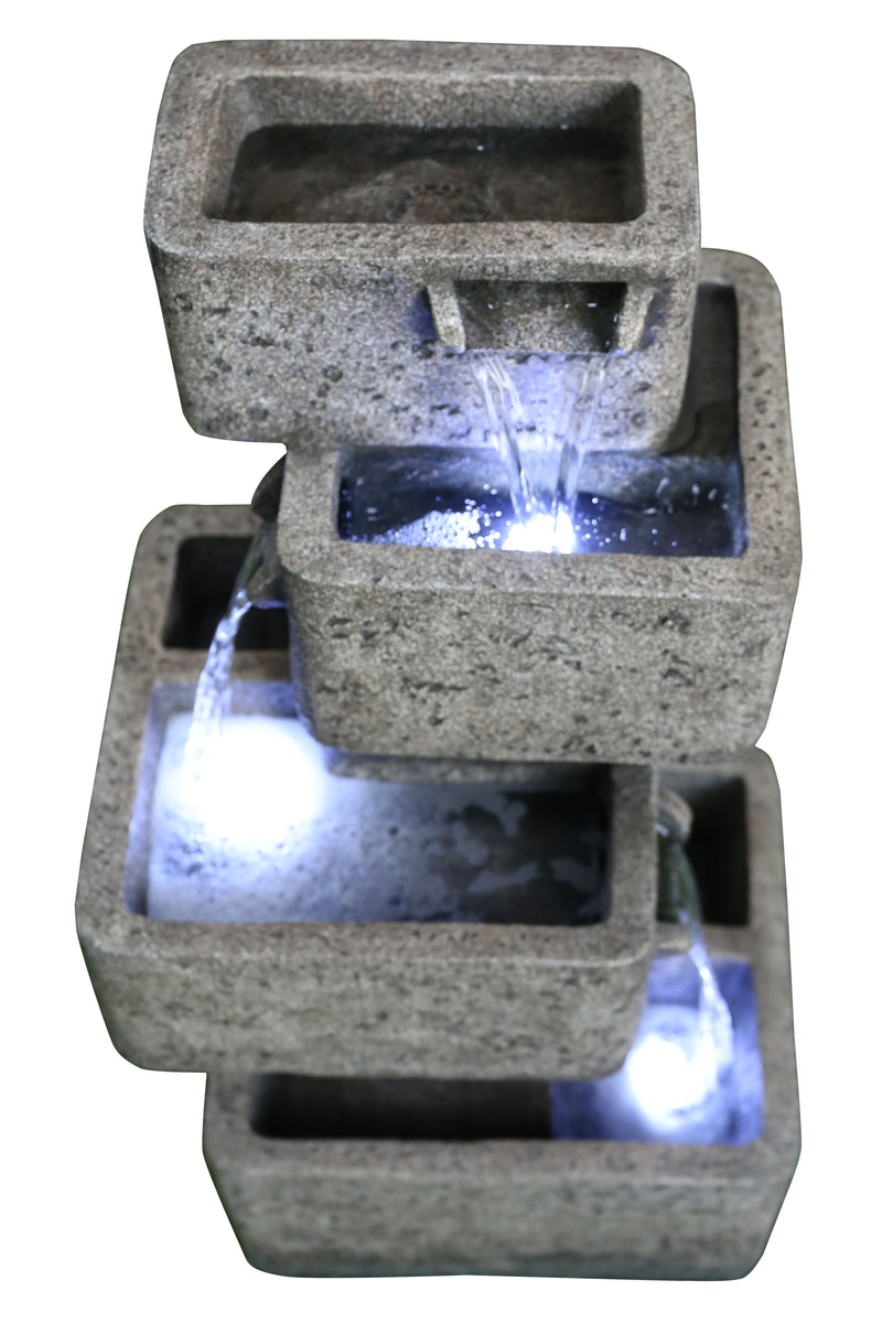 Multilevel Concrete Cascading Fountain With  3 Cool White Led Lights Hi-Line Gift Ltd.