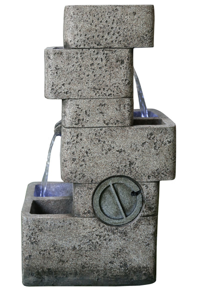 Multilevel Concrete Cascading Fountain With  3 Cool White Led Lights Hi-Line Gift Ltd.