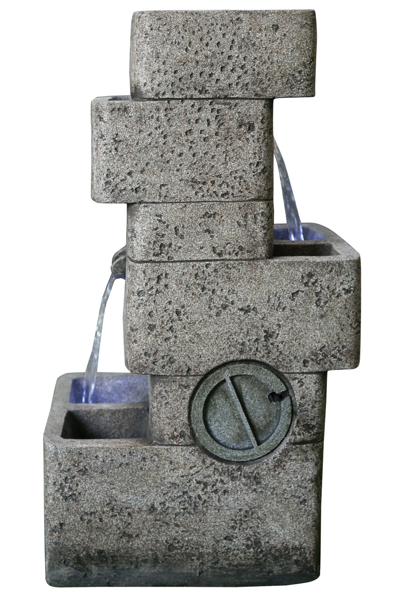 Multilevel Concrete Cascading Fountain With  3 Cool White Led Lights Hi-Line Gift Ltd.