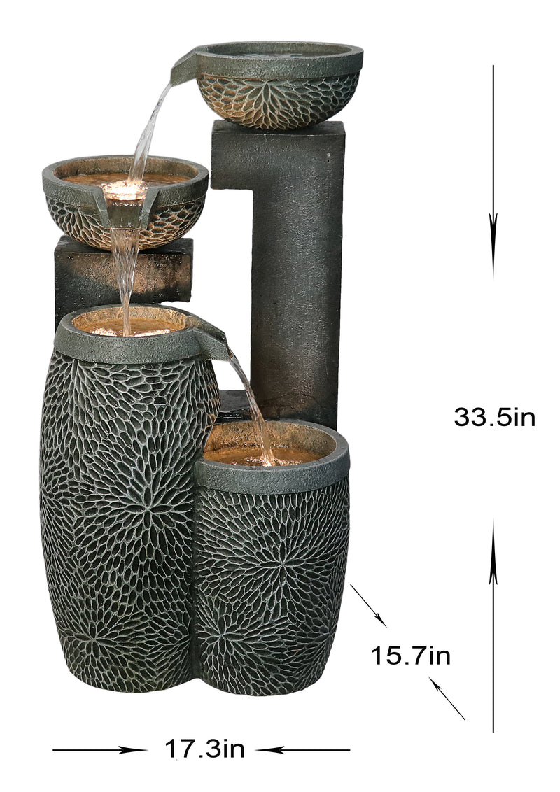 4 Tiers Modern Cascading Water Fountain Outdoor With Warm White Leds Hi-Line Gift Ltd.