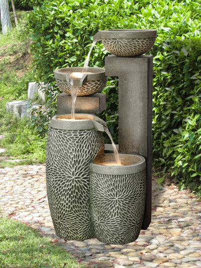 4 Tiers Modern Cascading Water Fountain Outdoor With Warm White Leds Hi-Line Gift Ltd.