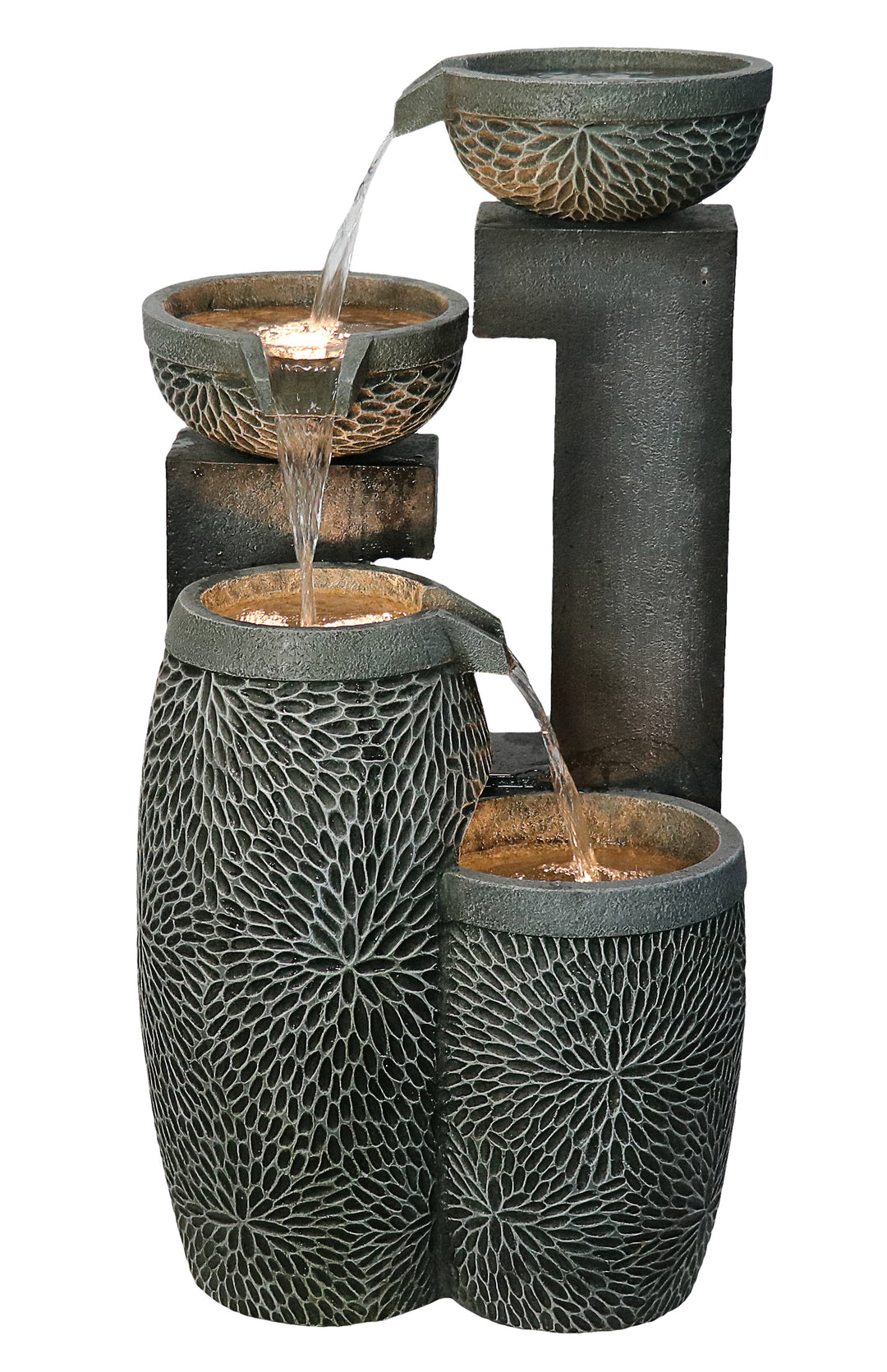 4 Tiers Modern Cascading Water Fountain Outdoor With Warm White Leds Hi-Line Gift Ltd.