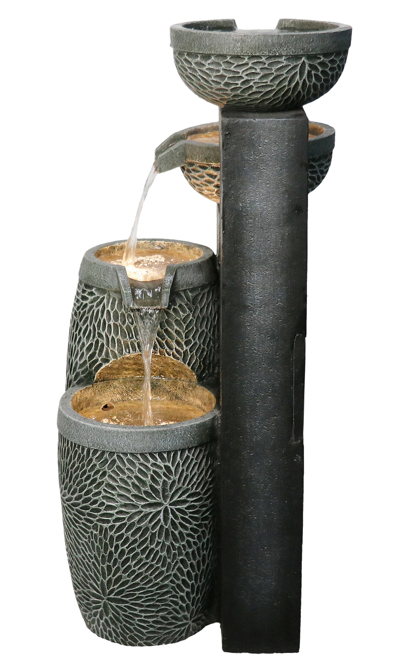 4 Tiers Modern Cascading Water Fountain Outdoor With Warm White Leds Hi-Line Gift Ltd.