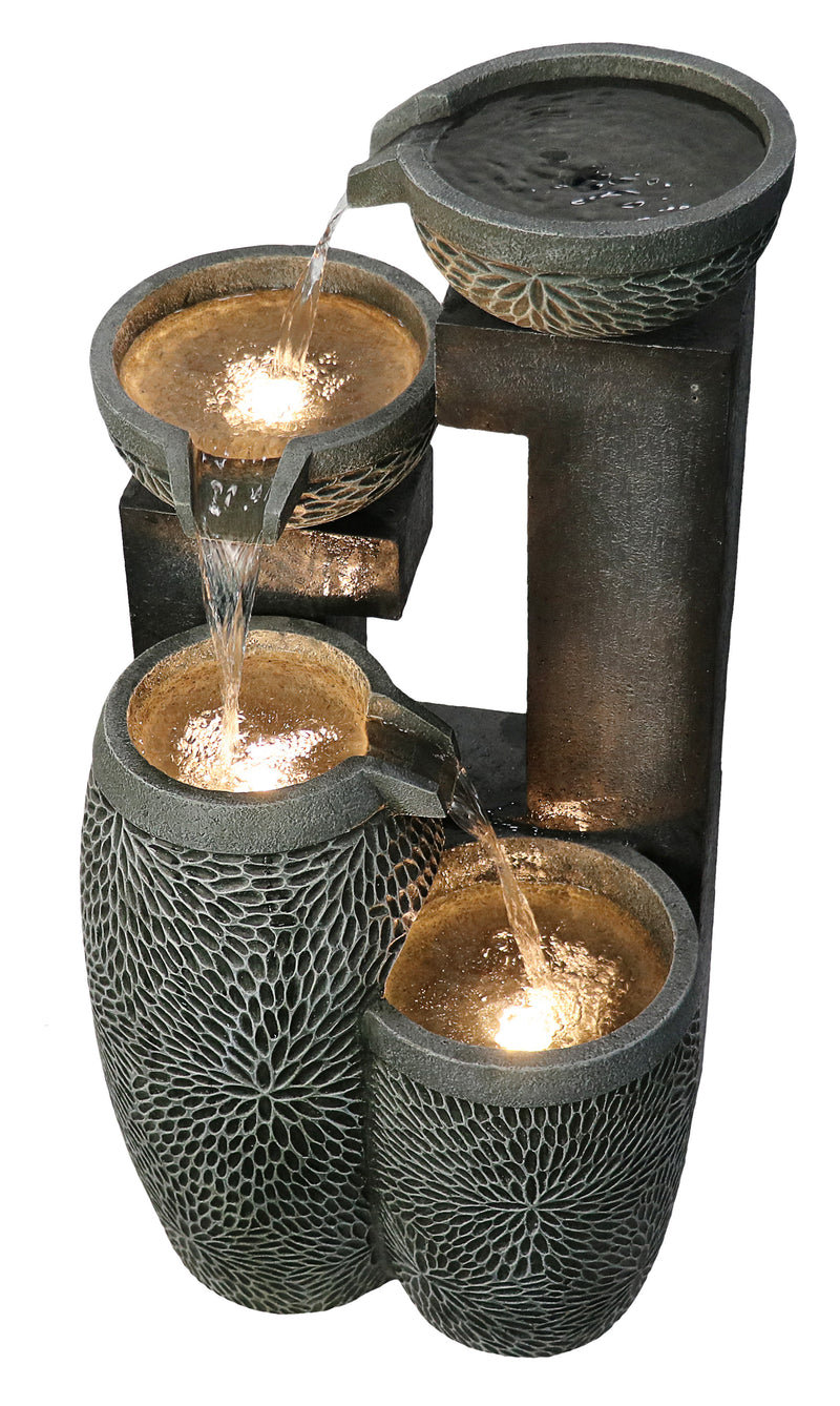 4 Tiers Modern Cascading Water Fountain Outdoor With Warm White Leds Hi-Line Gift Ltd.