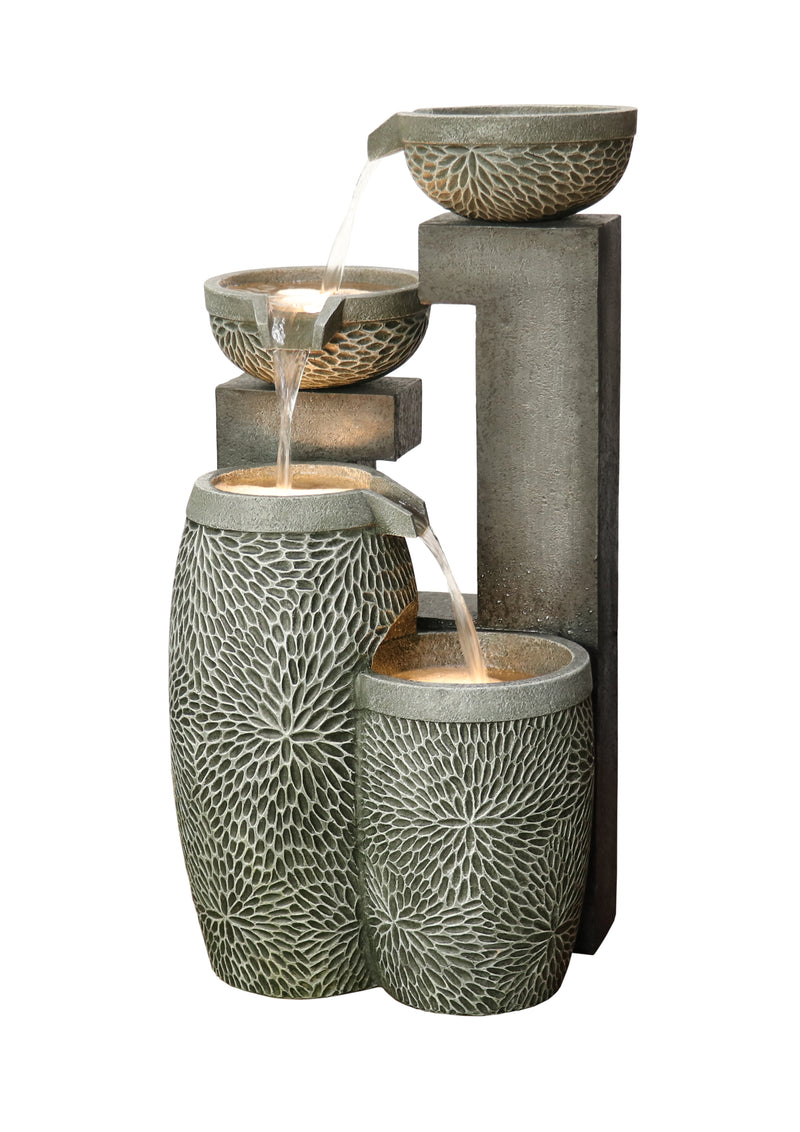 4 Tiers Modern Cascading Water Fountain Outdoor With Warm White Leds Hi-Line Gift Ltd.