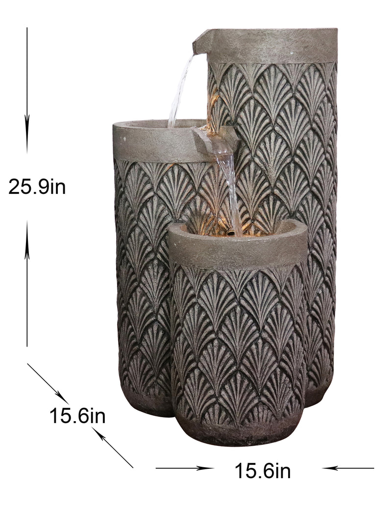 Modern Pillars Cascading Water Fountain Outdoor With Warm White Leds Hi-Line Gift Ltd.