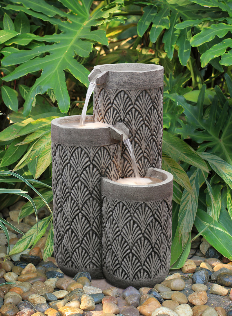 Modern Pillars Cascading Water Fountain Outdoor With Warm White Leds Hi-Line Gift Ltd.