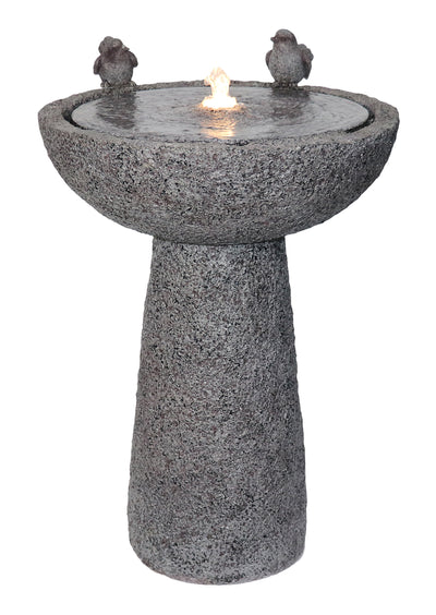 Natural Finish Bird Bath Fountain Outdoor With Warm White Led Hi-Line Gift Ltd.