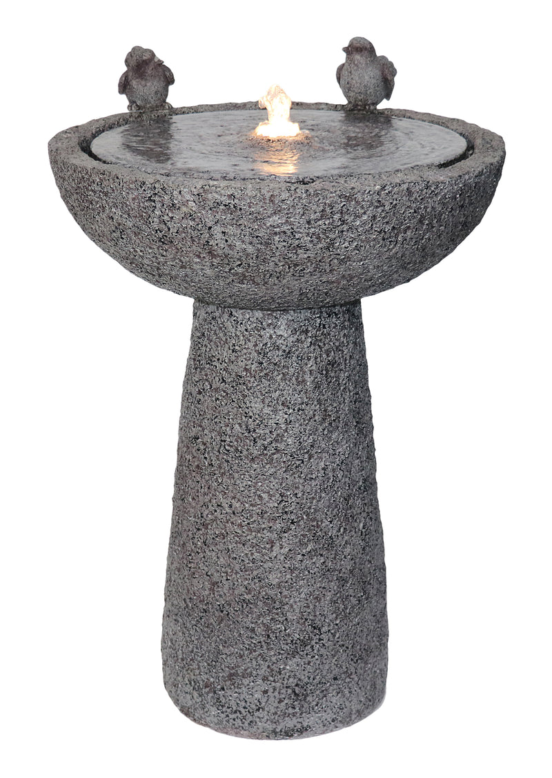 Natural Finish Bird Bath Fountain Outdoor With Warm White Led Hi-Line Gift Ltd.