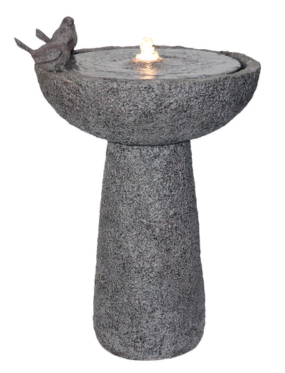 Natural Finish Bird Bath Fountain Outdoor With Warm White Led Hi-Line Gift Ltd.