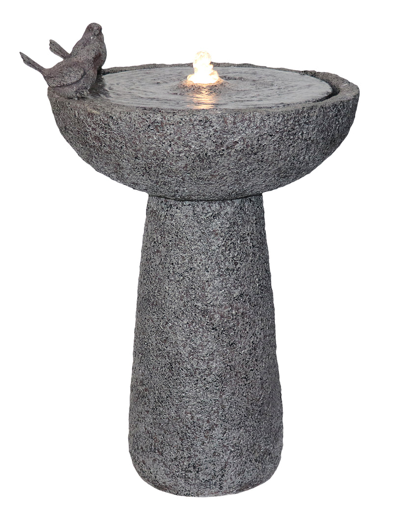 Natural Finish Bird Bath Fountain Outdoor With Warm White Led Hi-Line Gift Ltd.