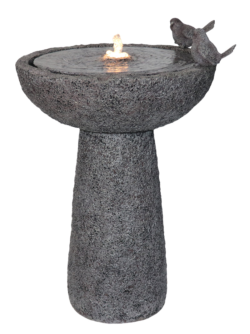 Natural Finish Bird Bath Fountain Outdoor With Warm White Led Hi-Line Gift Ltd.