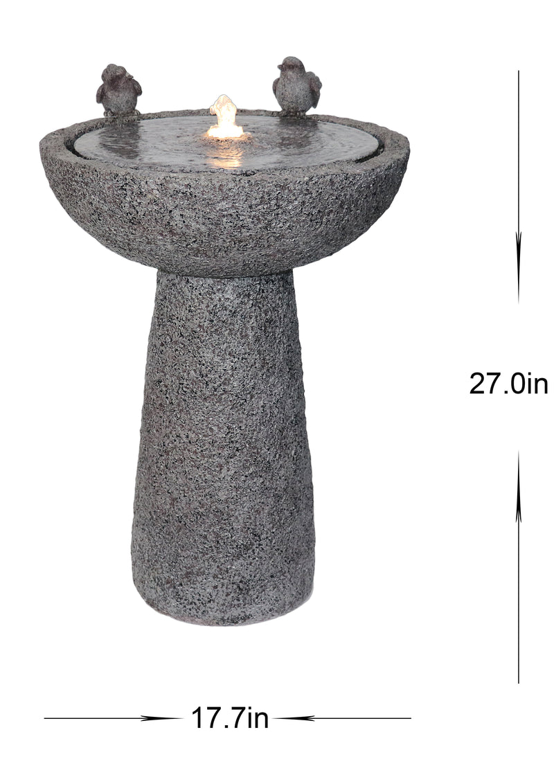 Natural Finish Bird Bath Fountain Outdoor With Warm White Led Hi-Line Gift Ltd.