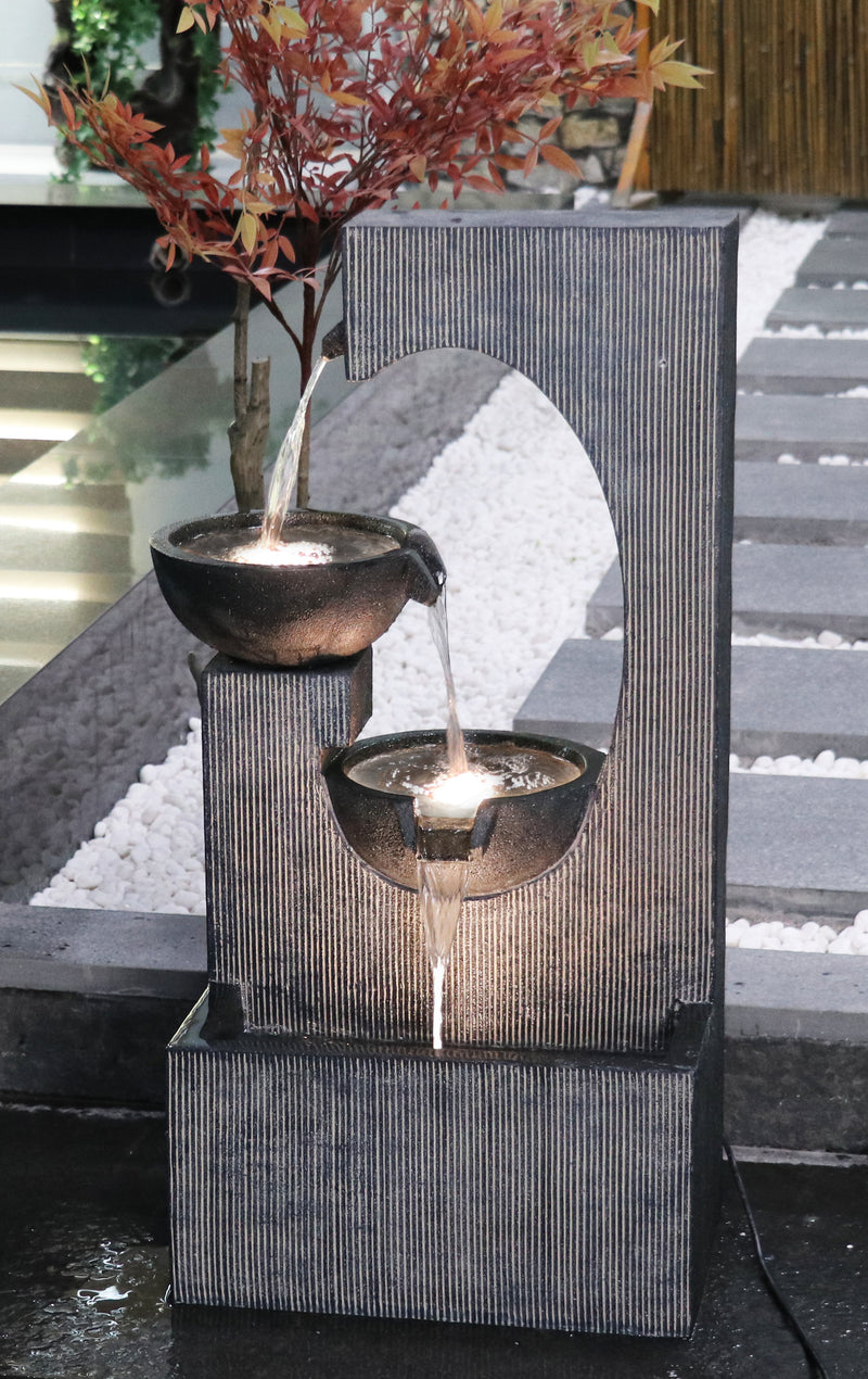 Contemporary Semi-circle Tiered Fountain Outdoor With Warm White Leds Hi-Line Gift Ltd.