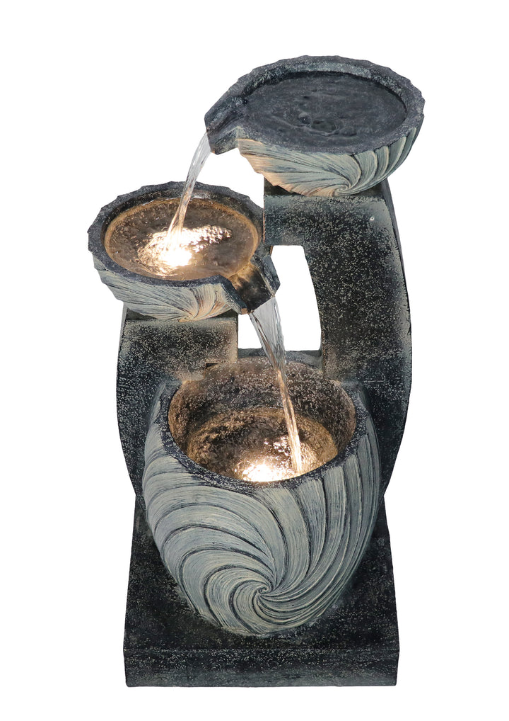 3 Tiers Modern Cascading Water Fountain Outdoor With Warm White Leds Hi-Line Gift Ltd.