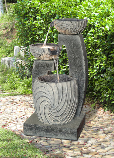 3 Tiers Modern Cascading Water Fountain Outdoor With Warm White Leds Hi-Line Gift Ltd.