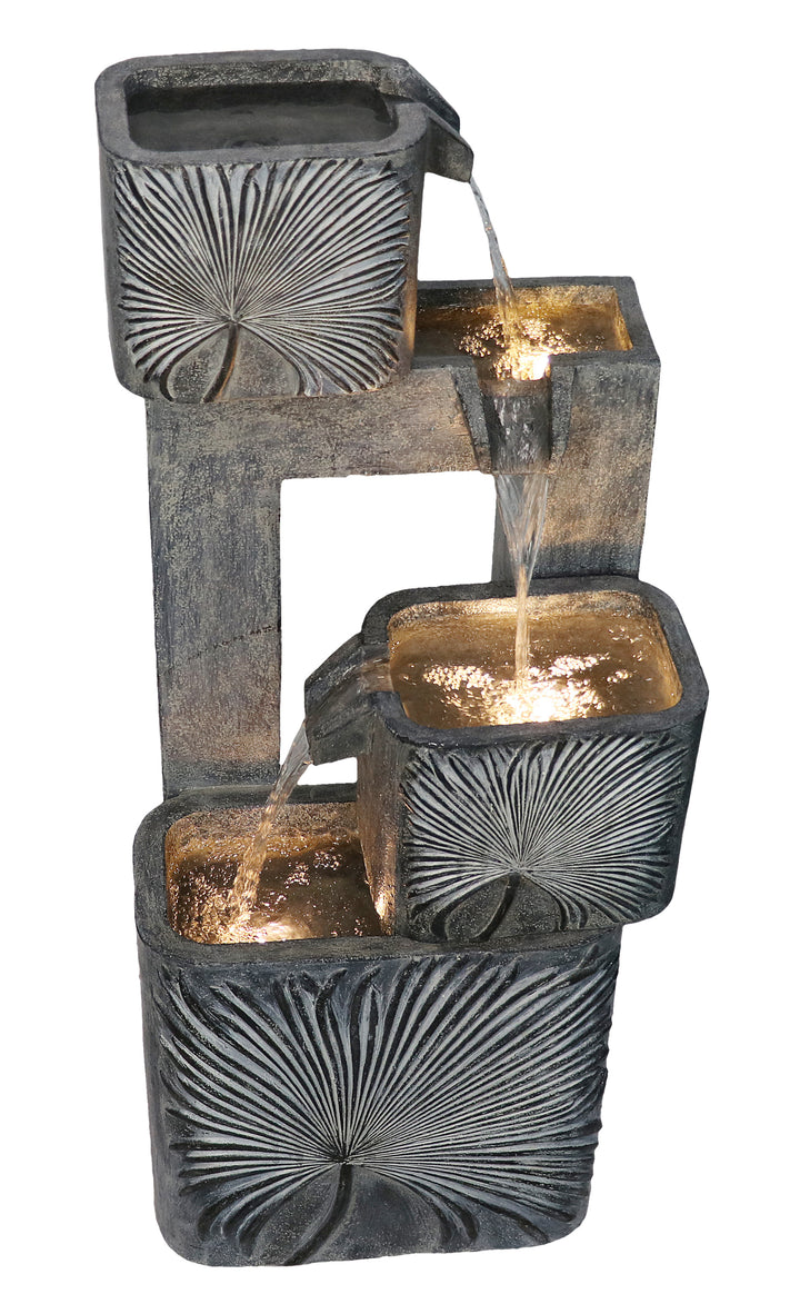 79743 - 3 Tiers Modern Cascading Water Fountain Outdoor with Warm White LEDS Hi-Line Gift Ltd.