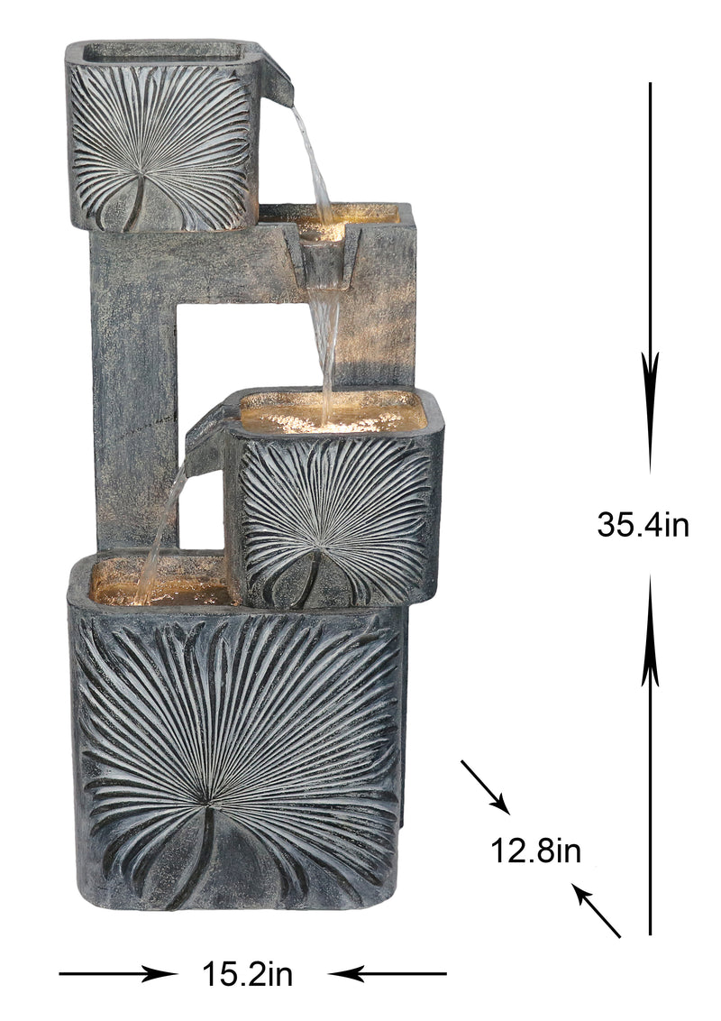 79743 - 3 Tiers Modern Cascading Water Fountain Outdoor with Warm White LEDS Hi-Line Gift Ltd.