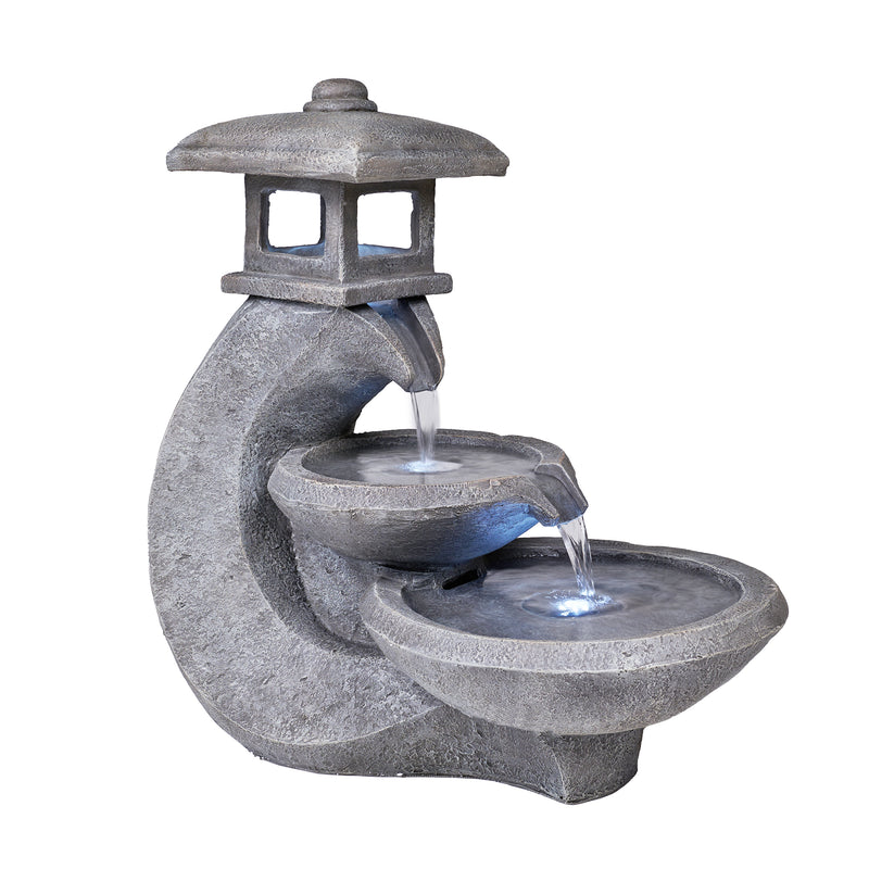 Pagoda Tiered Outdoor Fountain W/3 White Leds Hi-Line Gift Ltd.