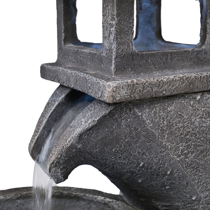 Pagoda Tiered Outdoor Fountain W/3 White Leds Hi-Line Gift Ltd.