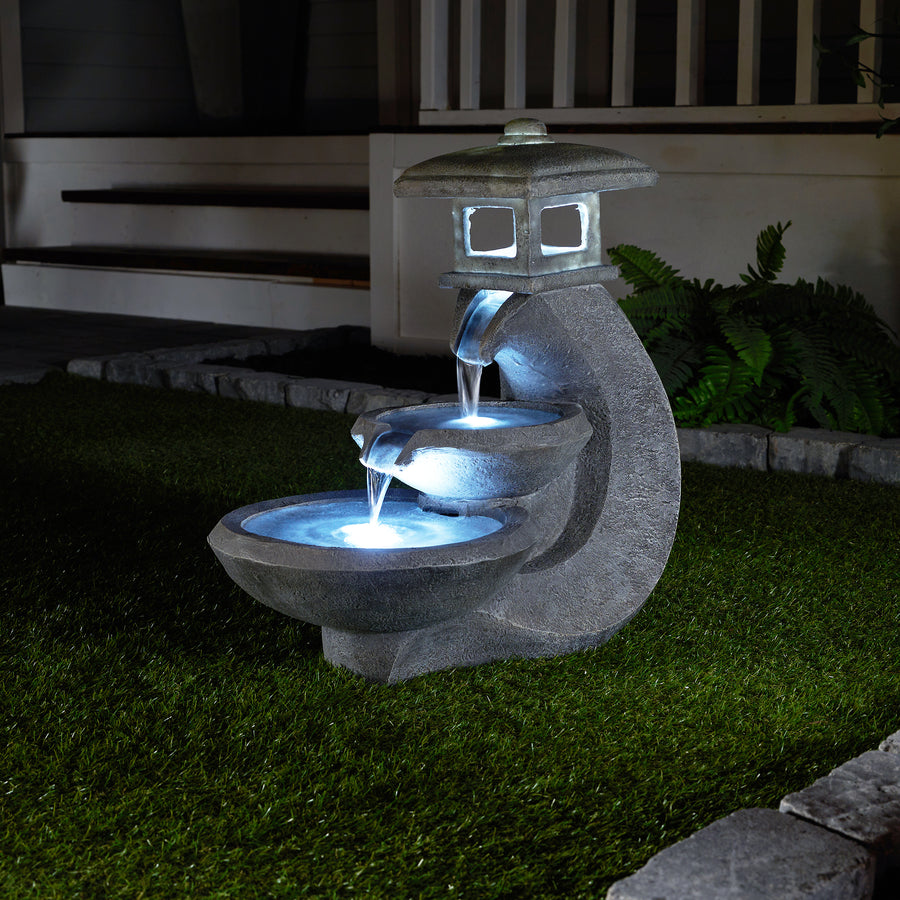 Pagoda Tiered Outdoor Fountain W/3 White Leds Hi-Line Gift Ltd.