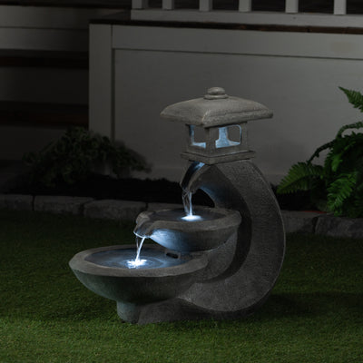 Pagoda Tiered Outdoor Fountain W/3 White Leds Hi-Line Gift Ltd.