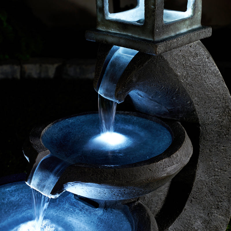 Pagoda Tiered Outdoor Fountain W/3 White Leds Hi-Line Gift Ltd.