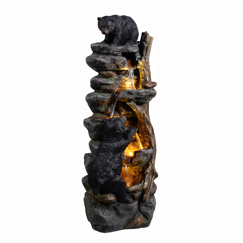79764 - 37" H Bear Climbing Water Fountain Outdoor W/LEDs Hi-Line Gift Ltd.