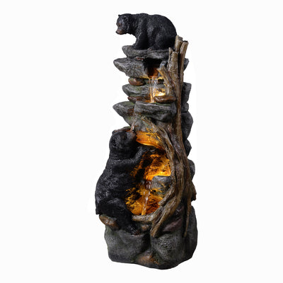 79764 - 37" H Bear Climbing Water Fountain Outdoor W/LEDs Hi-Line Gift Ltd.