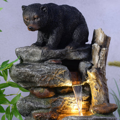 79764 - 37" H Bear Climbing Water Fountain Outdoor W/LEDs Hi-Line Gift Ltd.
