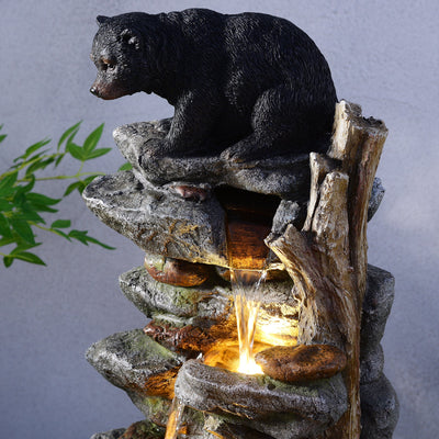 79764 - 37" H Bear Climbing Water Fountain Outdoor W/LEDs Hi-Line Gift Ltd.