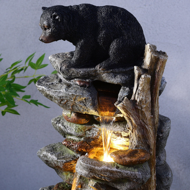 79764 - 37" H Bear Climbing Water Fountain Outdoor W/LEDs Hi-Line Gift Ltd.