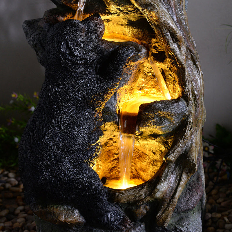 79764 - 37" H Bear Climbing Water Fountain Outdoor W/LEDs Hi-Line Gift Ltd.