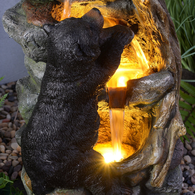79764 - 37" H Bear Climbing Water Fountain Outdoor W/LEDs Hi-Line Gift Ltd.