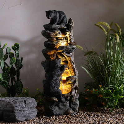 79764 - 37" H Bear Climbing Water Fountain Outdoor W/LEDs Hi-Line Gift Ltd.
