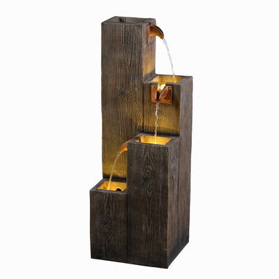 79765 - 34" Wooden Texture Cascading Water Fountain Indoor/Outdoor Use Hi-Line Gift Ltd.