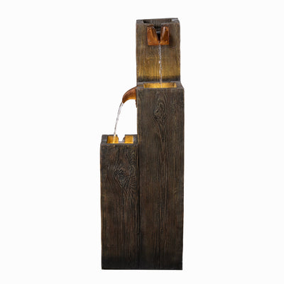 79765 - 34" Wooden Texture Cascading Water Fountain Indoor/Outdoor Use Hi-Line Gift Ltd.