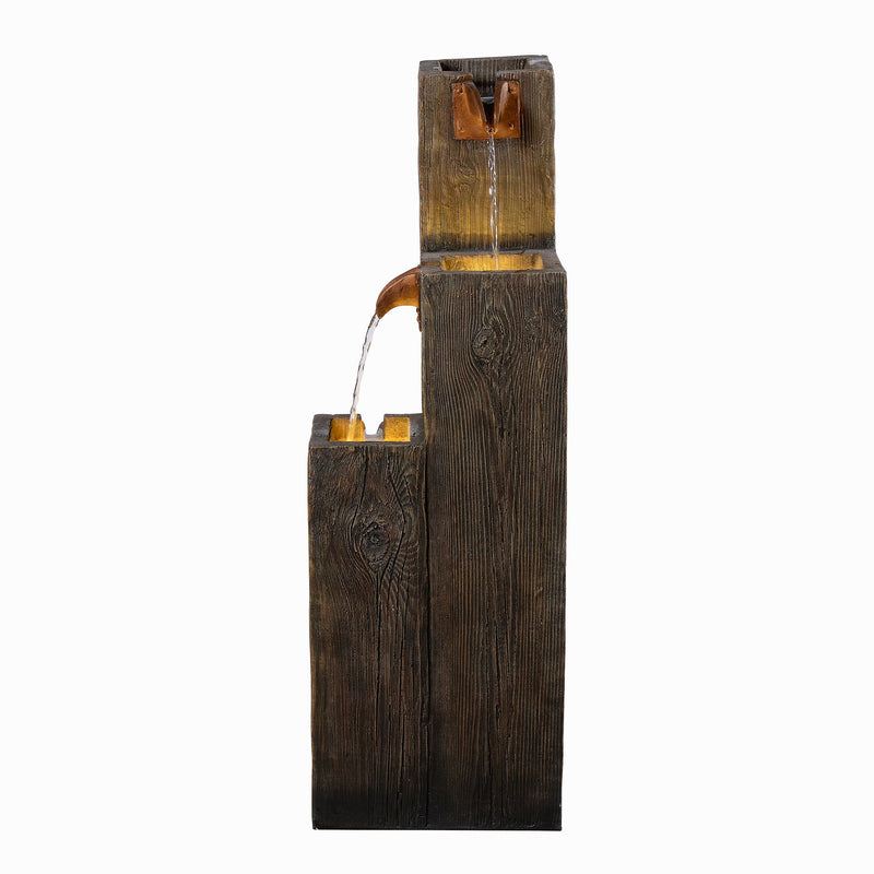 79765 - 34" Wooden Texture Cascading Water Fountain Indoor/Outdoor Use Hi-Line Gift Ltd.