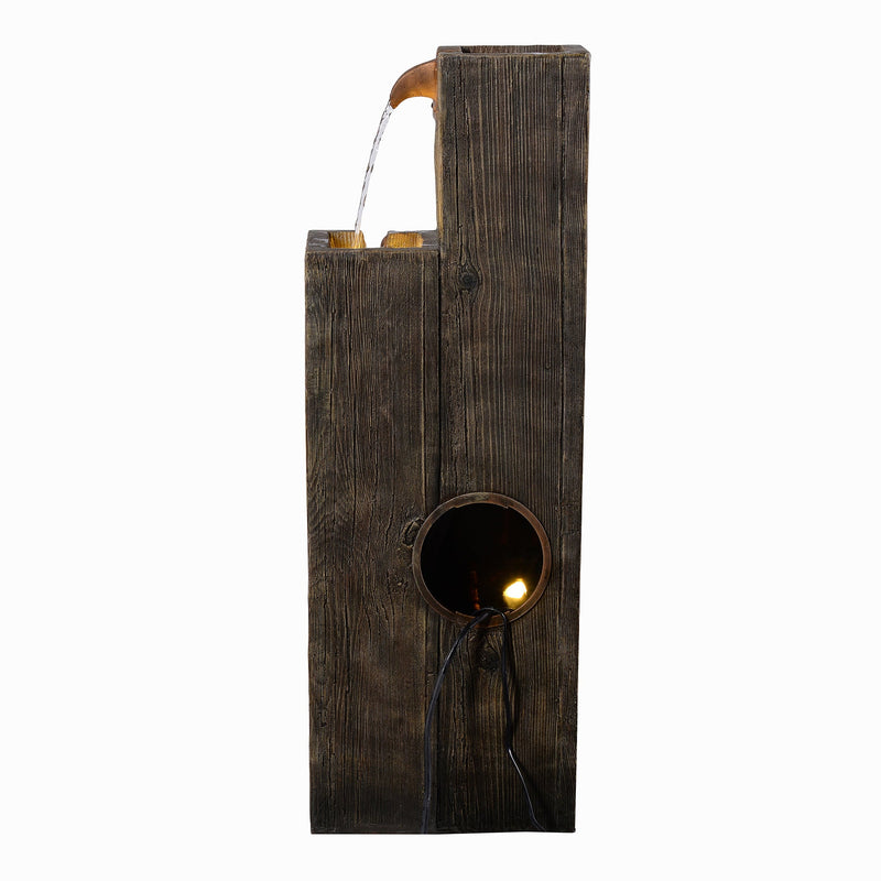 79765 - 34" Wooden Texture Cascading Water Fountain Indoor/Outdoor Use Hi-Line Gift Ltd.