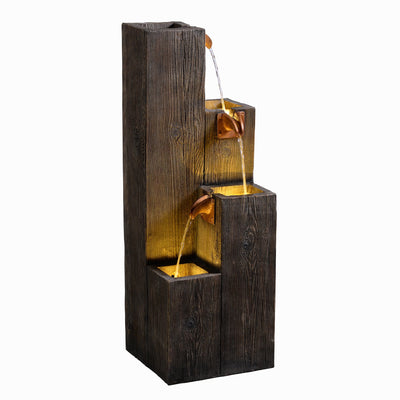79765 - 34" Wooden Texture Cascading Water Fountain Indoor/Outdoor Use Hi-Line Gift Ltd.