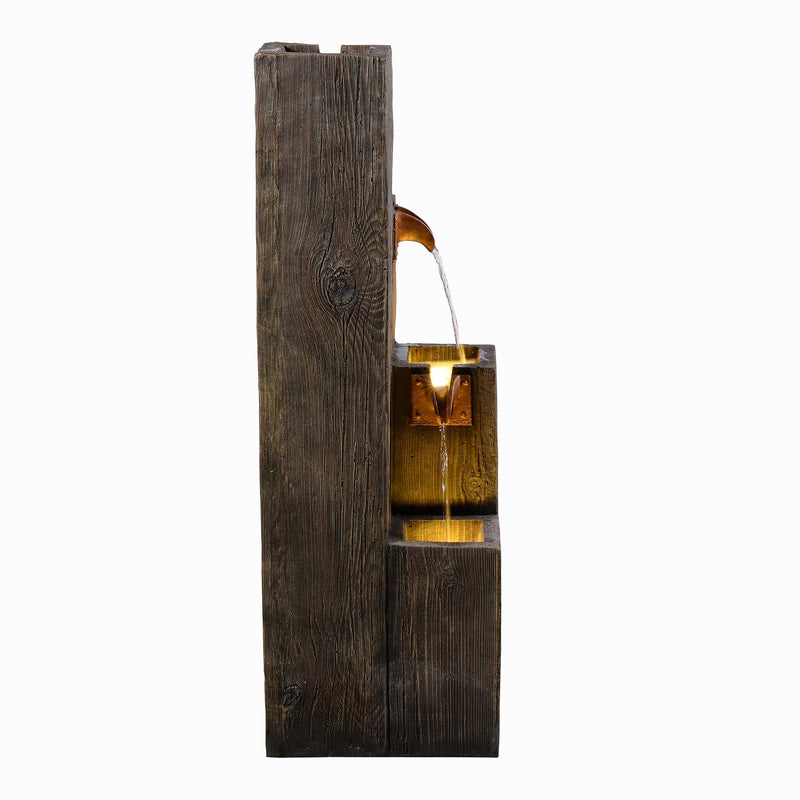 79765 - 34" Wooden Texture Cascading Water Fountain Indoor/Outdoor Use Hi-Line Gift Ltd.