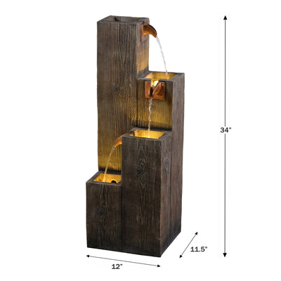 79765 - 34" Wooden Texture Cascading Water Fountain Indoor/Outdoor Use Hi-Line Gift Ltd.