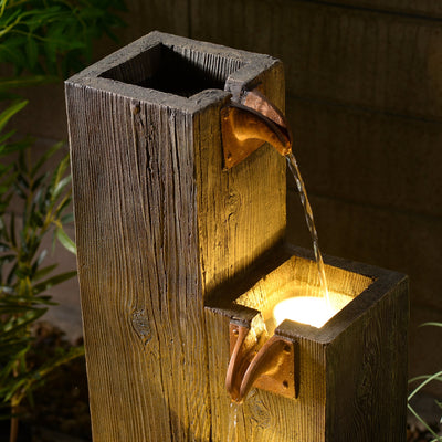 79765 - 34" Wooden Texture Cascading Water Fountain Indoor/Outdoor Use Hi-Line Gift Ltd.