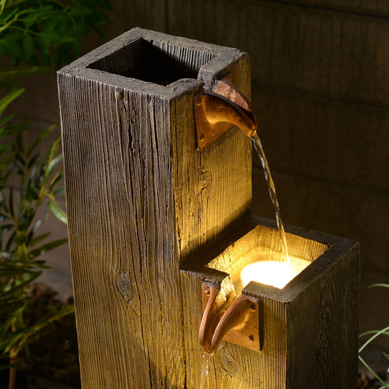 79765 - 34" Wooden Texture Cascading Water Fountain Indoor/Outdoor Use Hi-Line Gift Ltd.