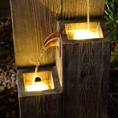 79765 - 34" Wooden Texture Cascading Water Fountain Indoor/Outdoor Use Hi-Line Gift Ltd.