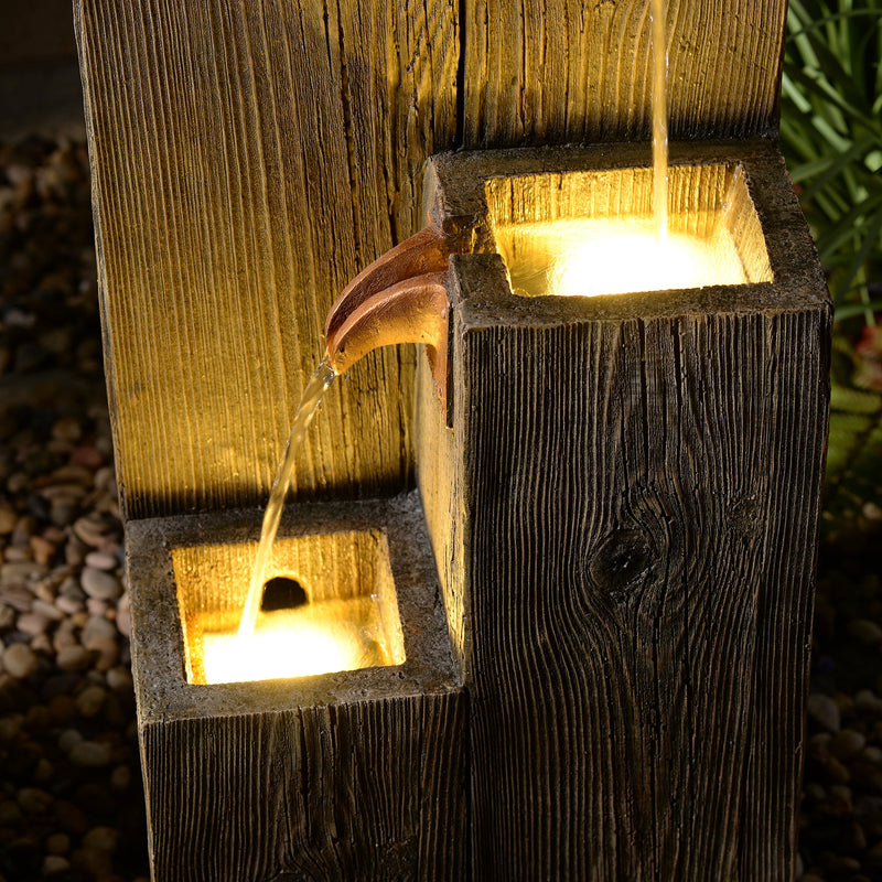 79765 - 34" Wooden Texture Cascading Water Fountain Indoor/Outdoor Use Hi-Line Gift Ltd.