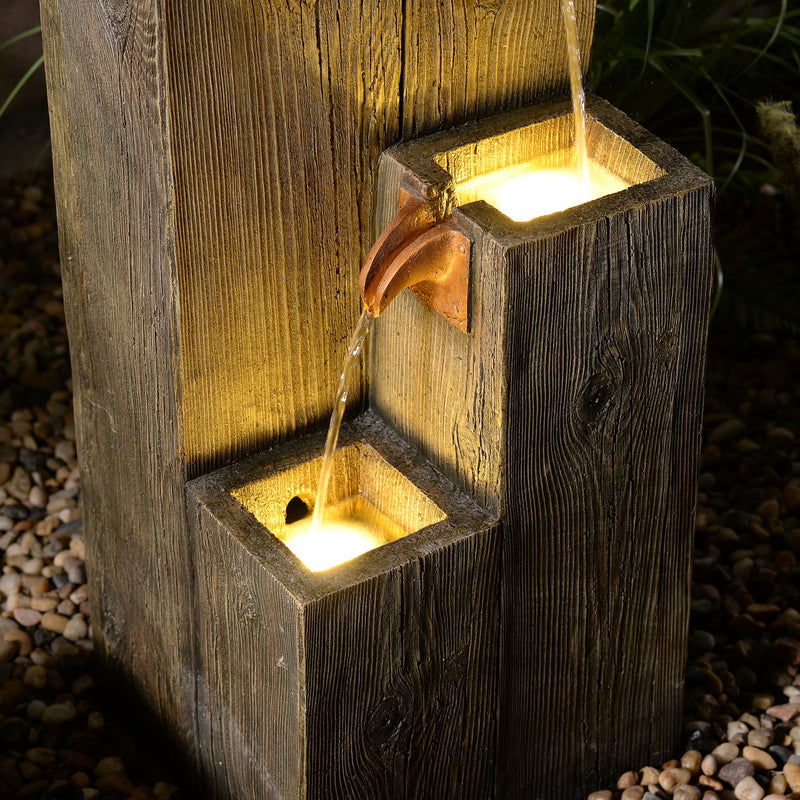 79765 - 34" Wooden Texture Cascading Water Fountain Indoor/Outdoor Use Hi-Line Gift Ltd.