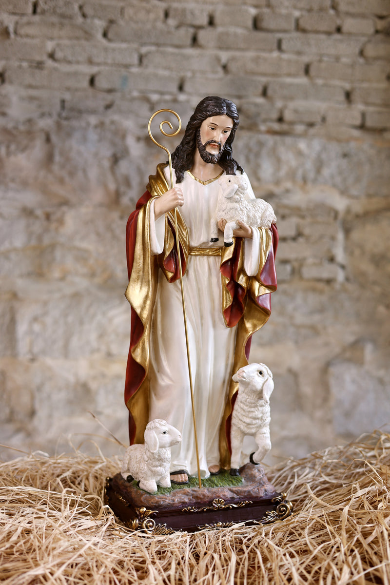 81716-24 - 24in Good Shepherd Figure Religious Decor Indoor/Outdoor